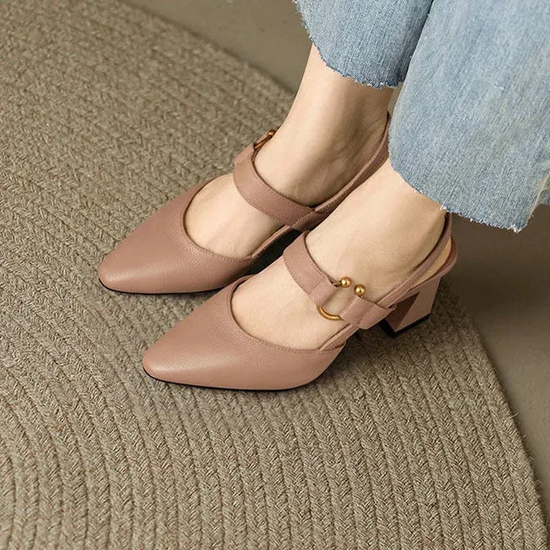 Camille cushioned low-heel slingback shoes with buckle strap and gold-tone accent