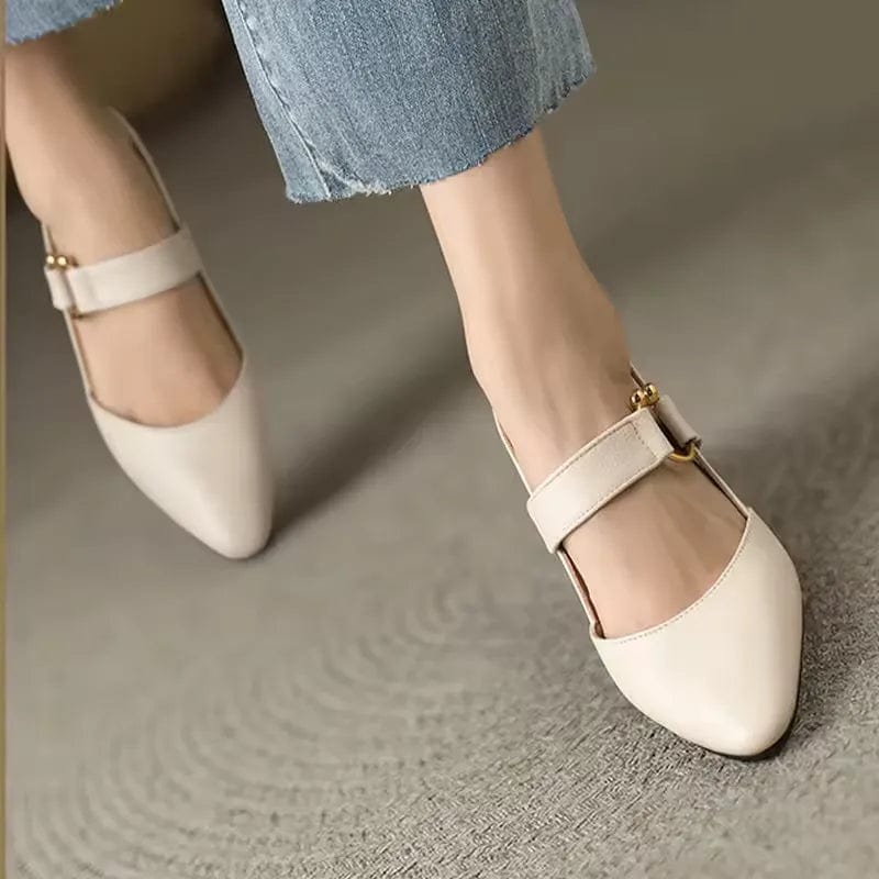 Camille cushioned low-heel slingback shoes with buckle strap and gold-tone accent