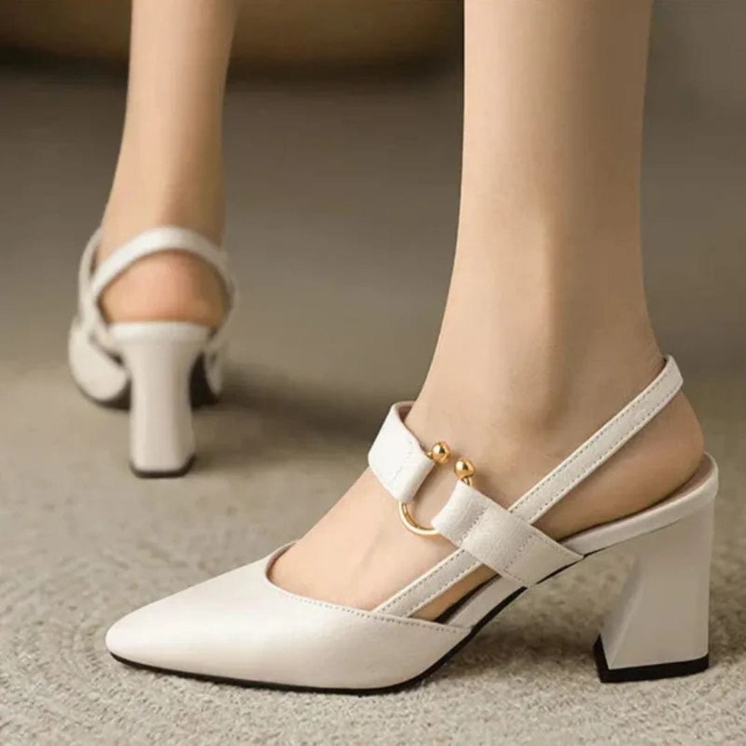 Camille cushioned low-heel slingback shoes with buckle strap and gold-tone accent