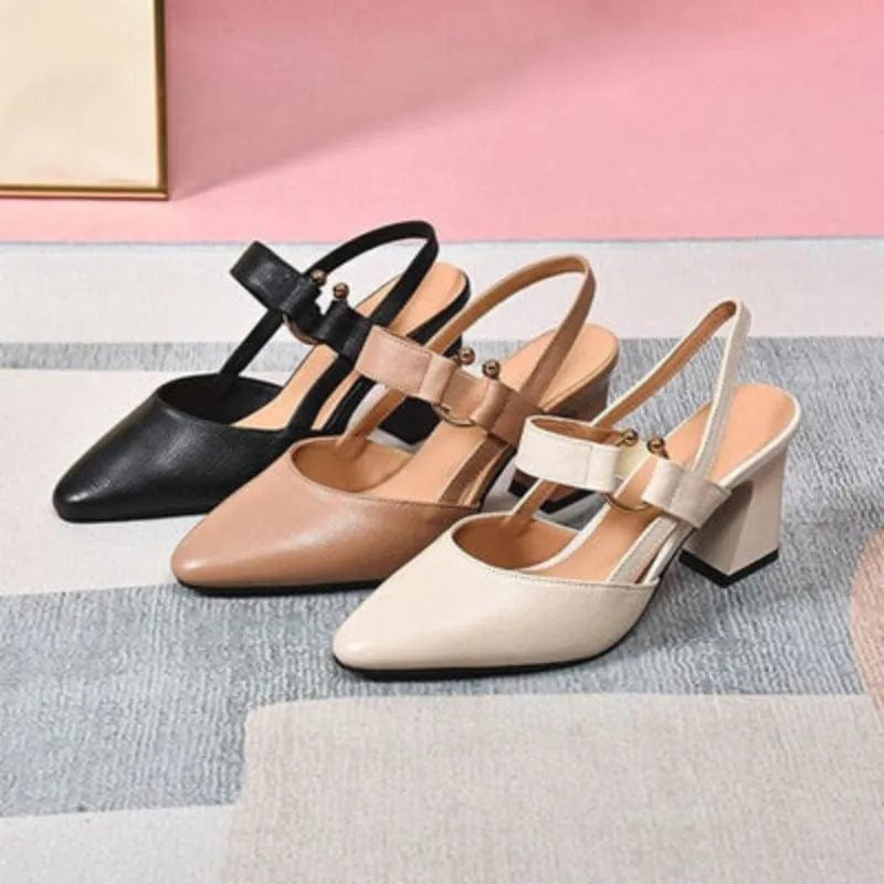 Camille cushioned low-heel slingback shoes with buckle strap and gold-tone accent