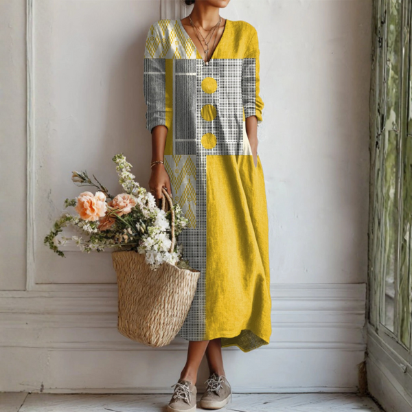Emma easygoing linen-look dress in a multicolour print with a relaxed, flowing silhouette