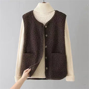 Faye luxe fleece vest in warm neutral tones, styled for easy everyday layering