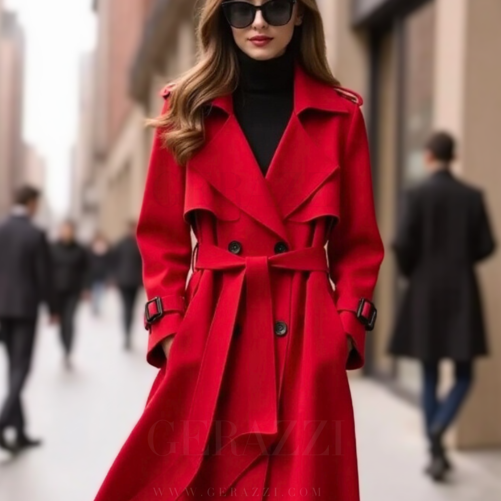Berkley Lane belted longline trench coat with sleek buttons and adjustable waist