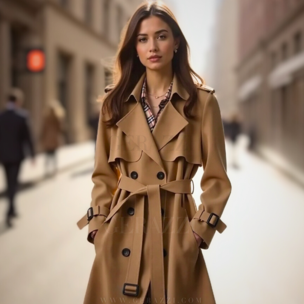 Berkley Lane belted longline trench coat with sleek buttons and adjustable waist
