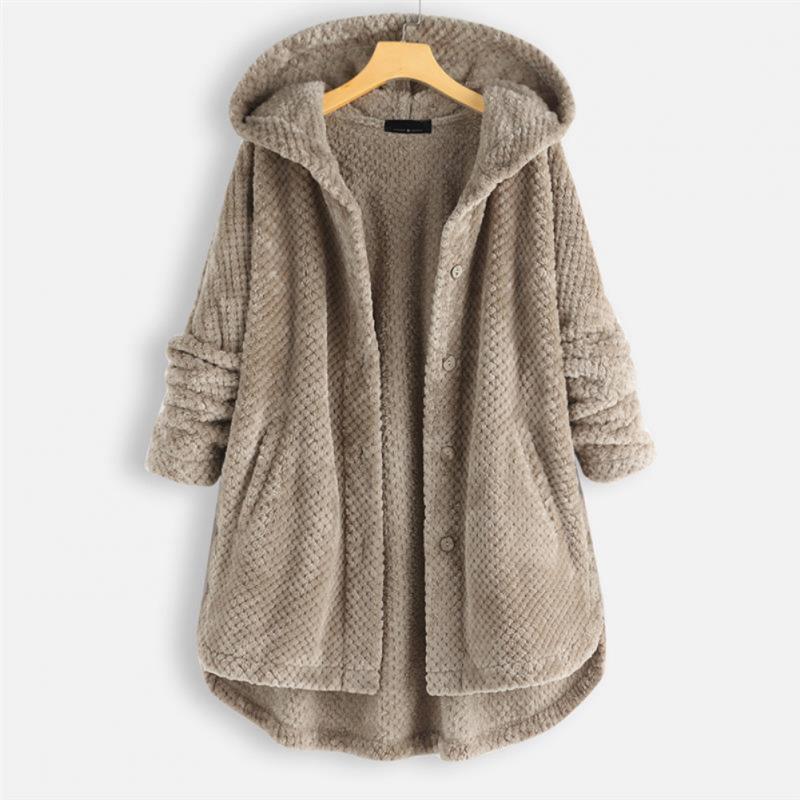 Niah cozy hooded coat with tailored cut, shown in a neutral colourway