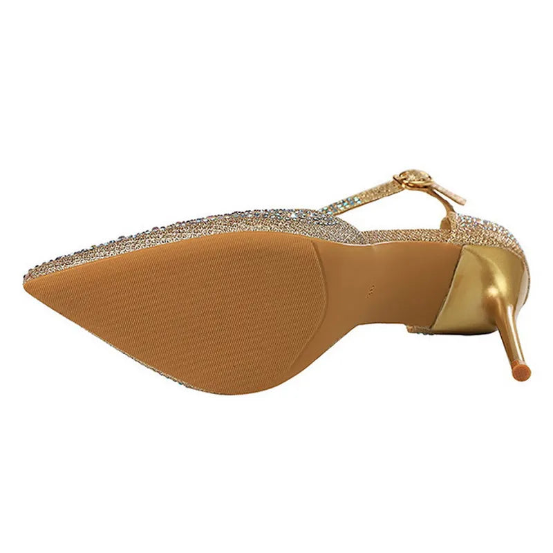 Rhinestone embellished stiletto high heels in an elegant party silhouette