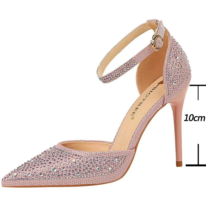 Rhinestone embellished stiletto high heels in an elegant party silhouette