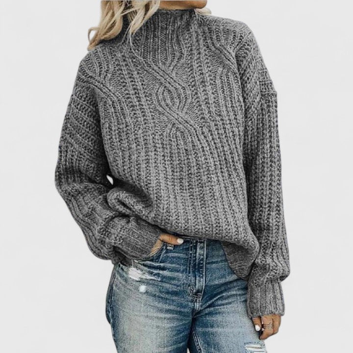 Lerynna sophisticated cable knit sweater shown in multiple colours