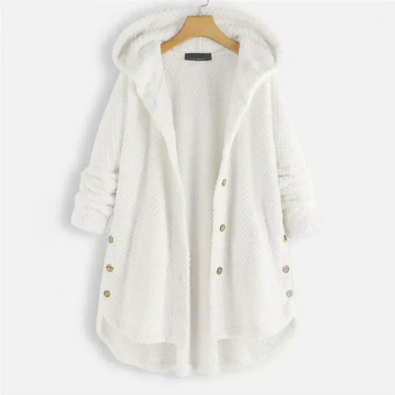 Niah cozy hooded coat with tailored cut, shown in a neutral colourway