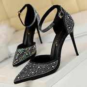 Rhinestone embellished stiletto high heels in an elegant party silhouette