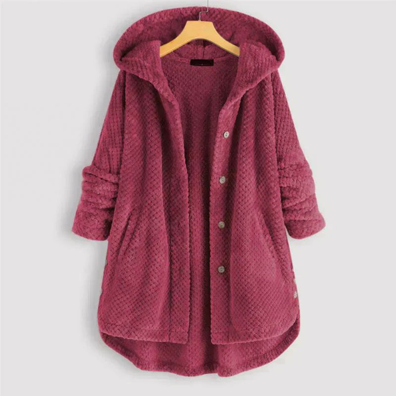Niah cozy hooded coat with tailored cut, shown in a neutral colourway