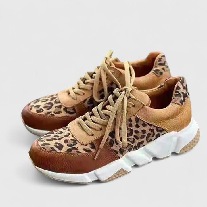 Leopard print lace-up sneakers with cushioned soles for women