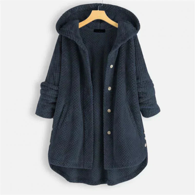 Niah cozy hooded coat with tailored cut, shown in a neutral colourway
