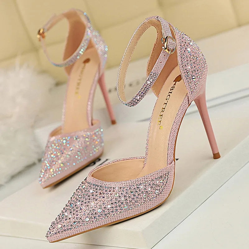 Rhinestone embellished stiletto high heels in an elegant party silhouette