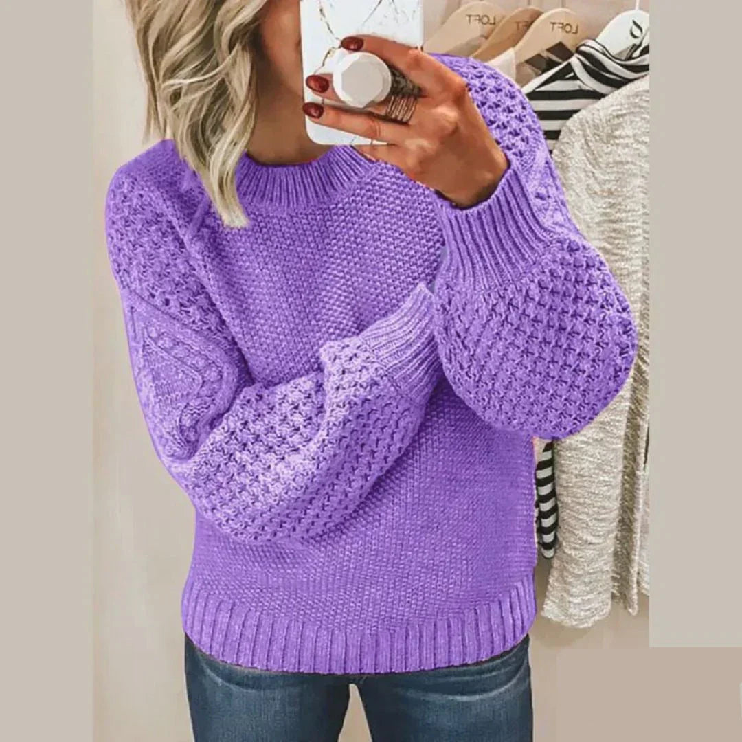 Kirti classic wool sweater with cosy knit texture, shown in soft colours