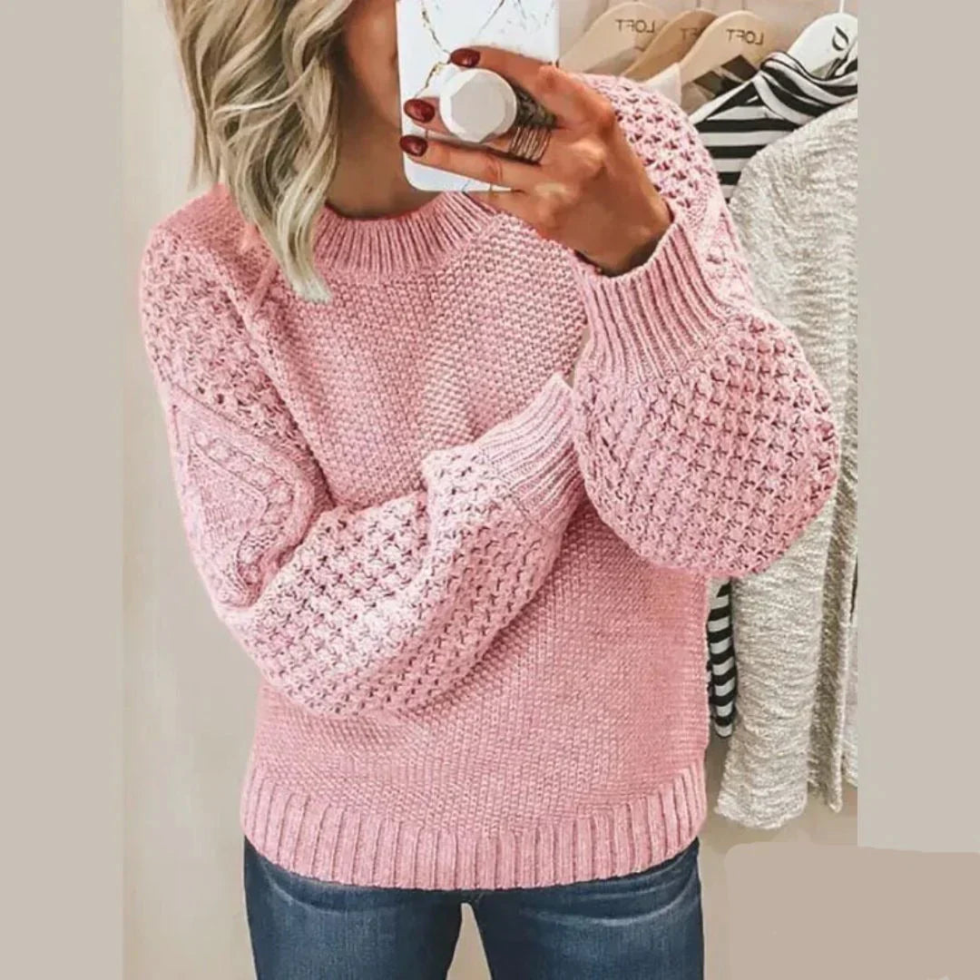 Kirti classic wool sweater with cosy knit texture, shown in soft colours