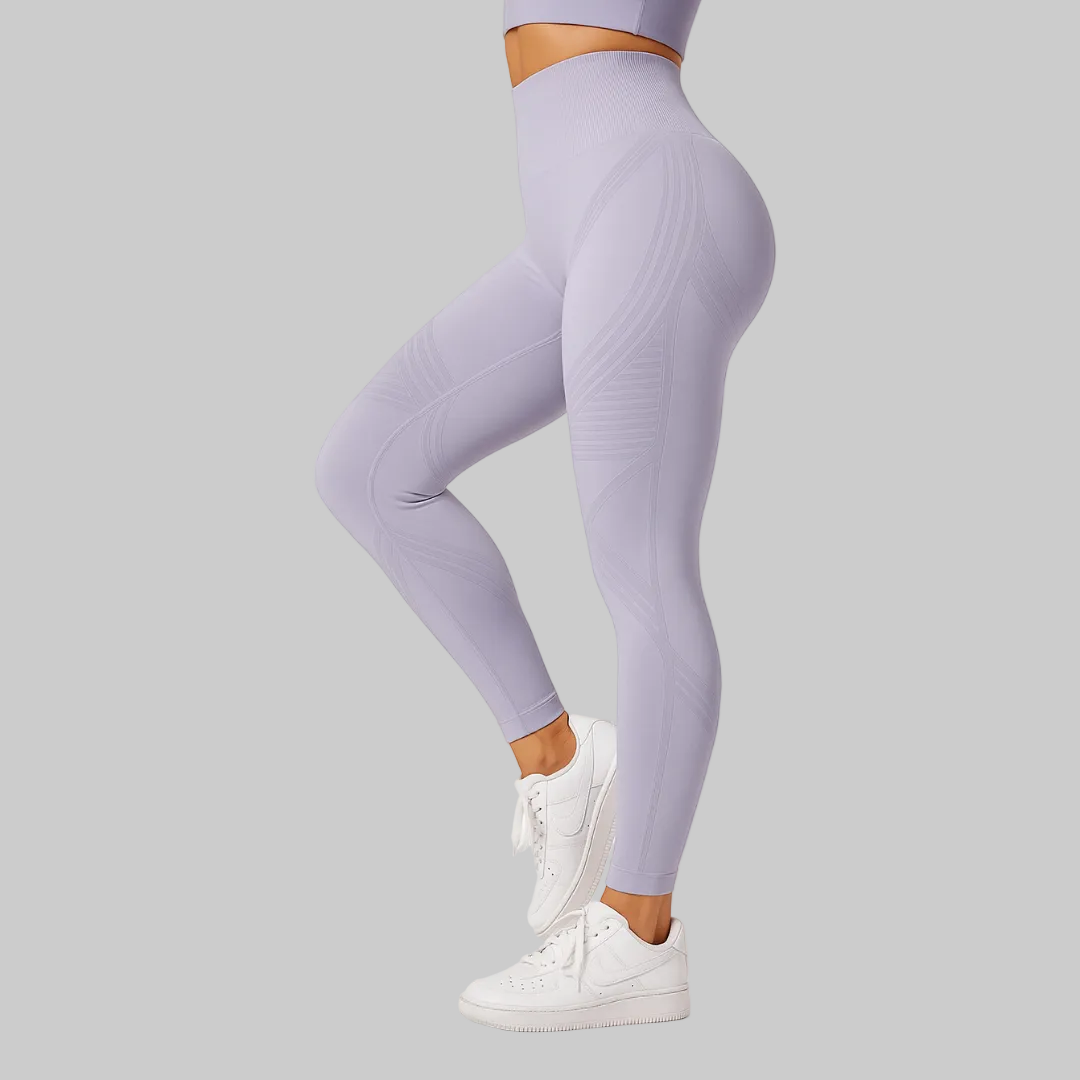 Clara full-length sculpting legging shown in light purple and pink