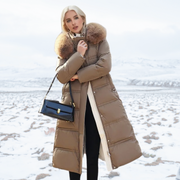 Lucia tailored parka with fur-trimmed hood, shown in multiple colours