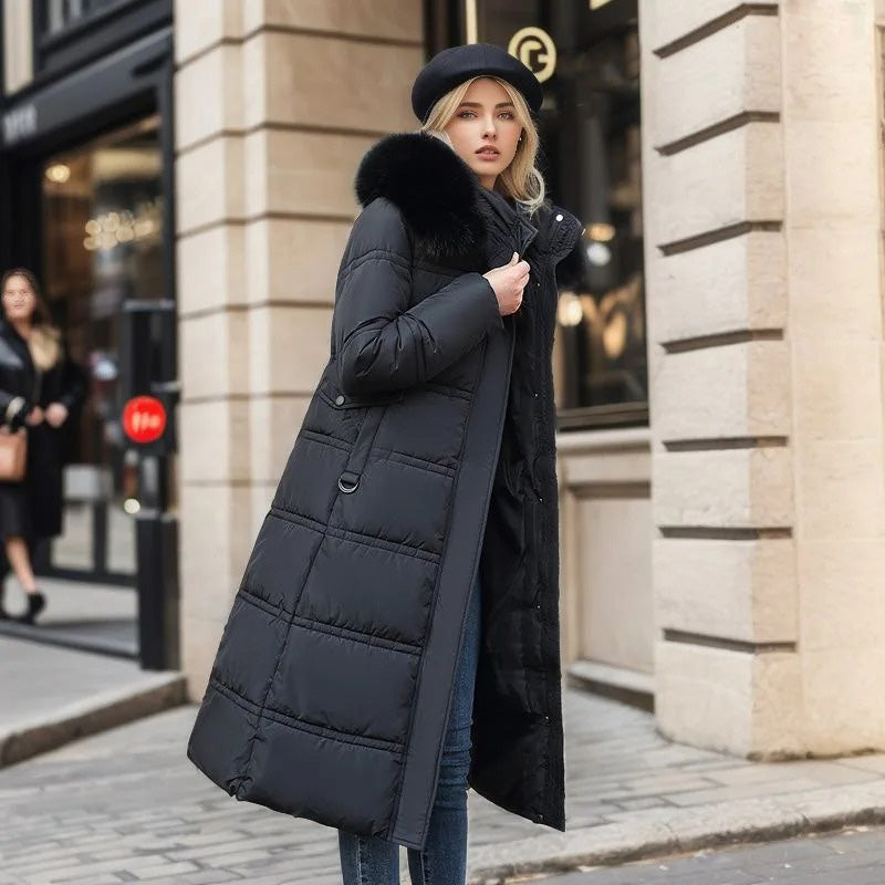Lucia tailored parka with fur-trimmed hood, shown in multiple colours