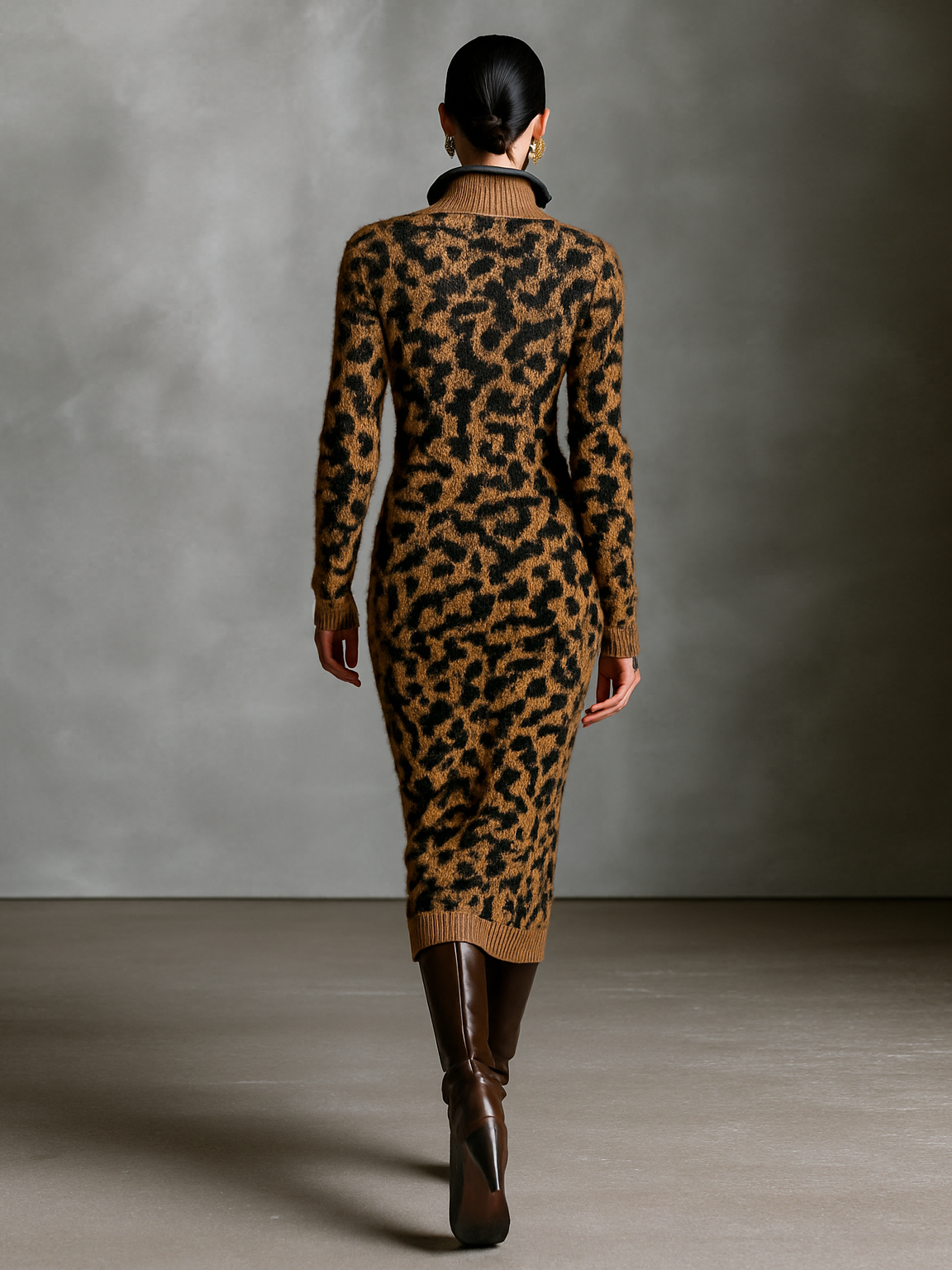 Ally leopard jacquard knit top in brown, styled for everyday wear