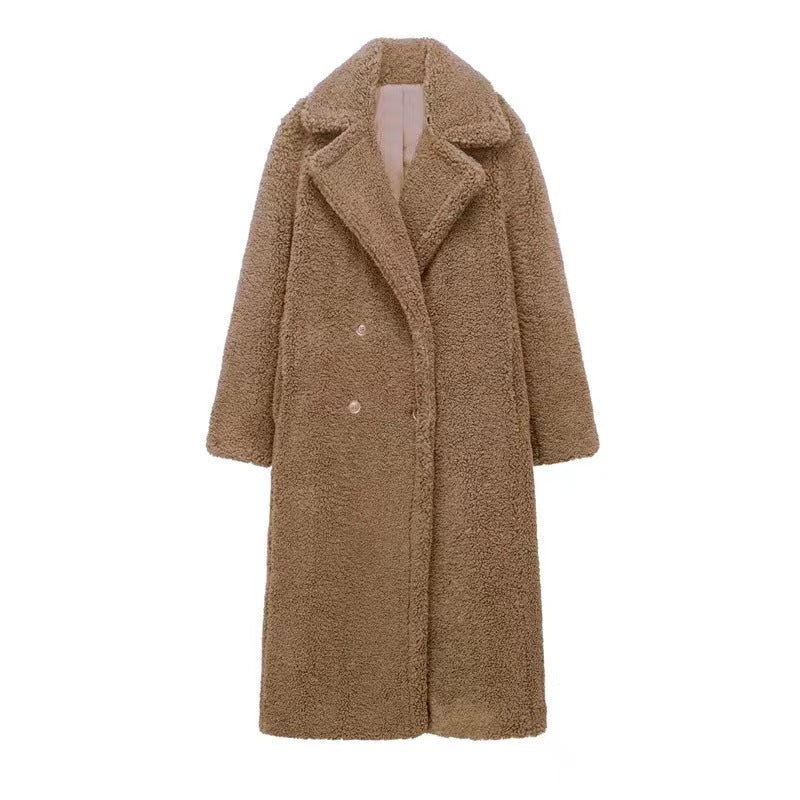 Isadora luxe teddy overcoat in beige, tailored fit for warm winter layering
