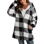 Arabella plaid fleece coat shown in multiple colours, tailored cozy winter outerwear
