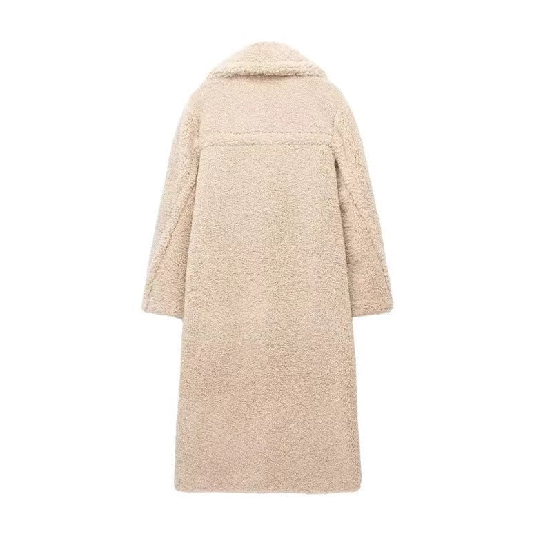 Isadora luxe teddy overcoat in beige, tailored fit for warm winter layering