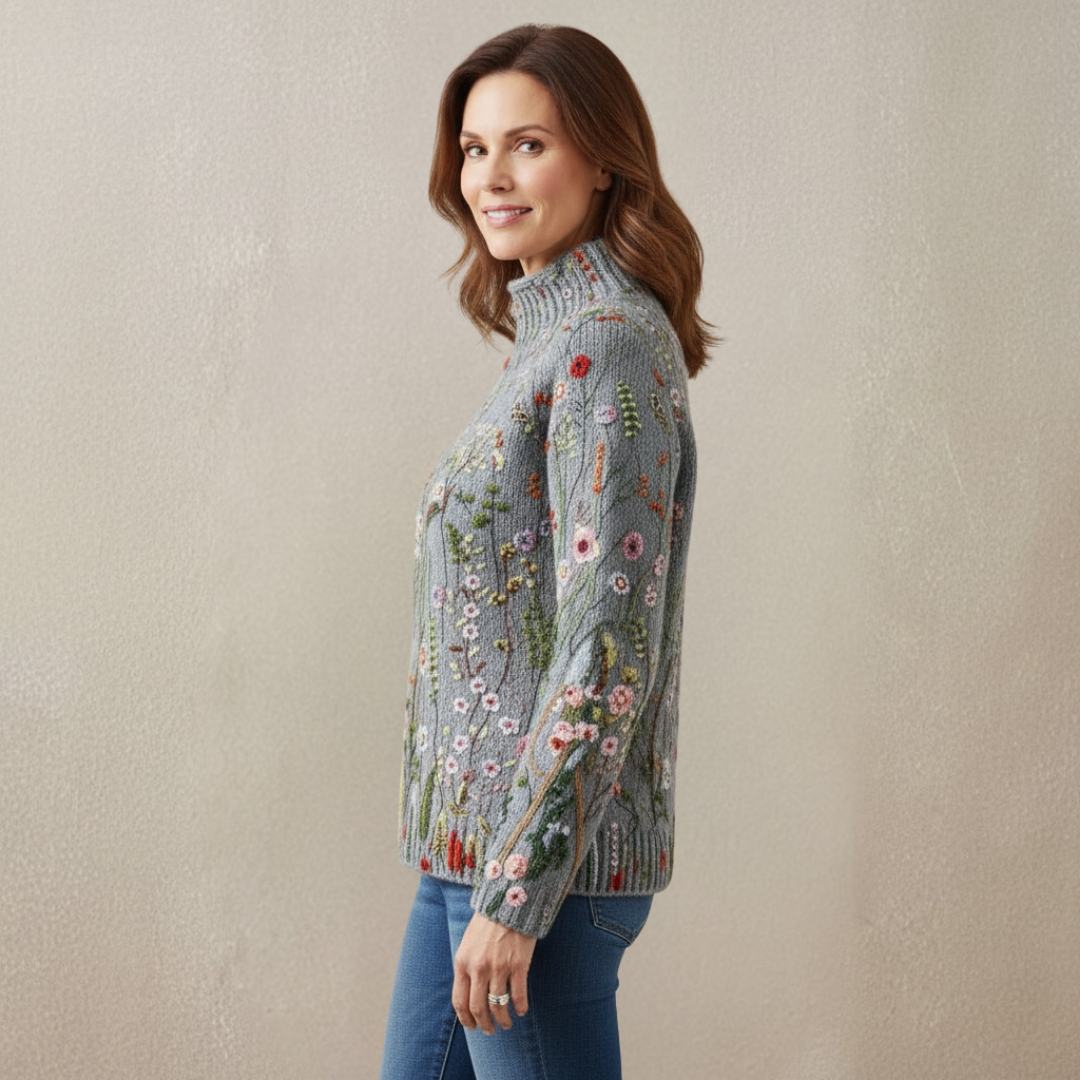 Maurine vintage floral print turtleneck sweater in multicolour with a cosy knit texture