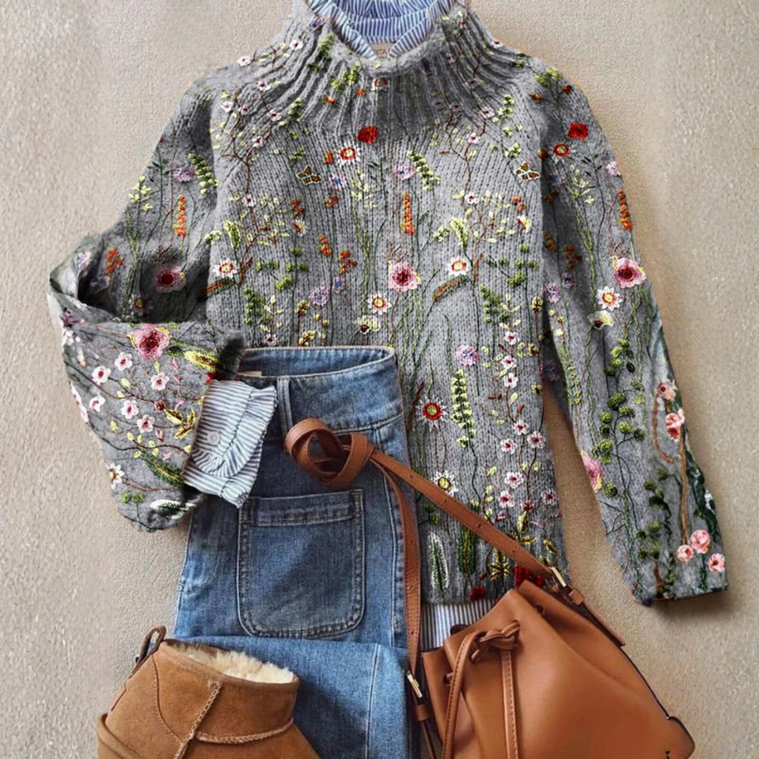 Maurine vintage floral print turtleneck sweater in multicolour with a cosy knit texture