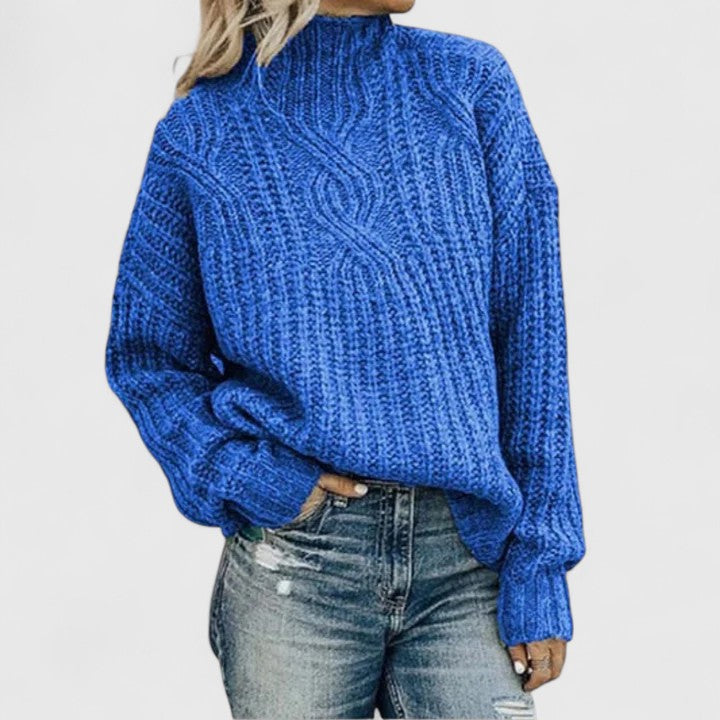 Lerynna sophisticated cable knit sweater shown in multiple colours