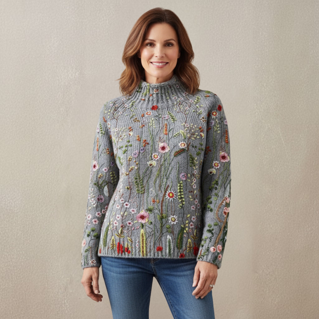 Maurine vintage floral print turtleneck sweater in multicolour with a cosy knit texture