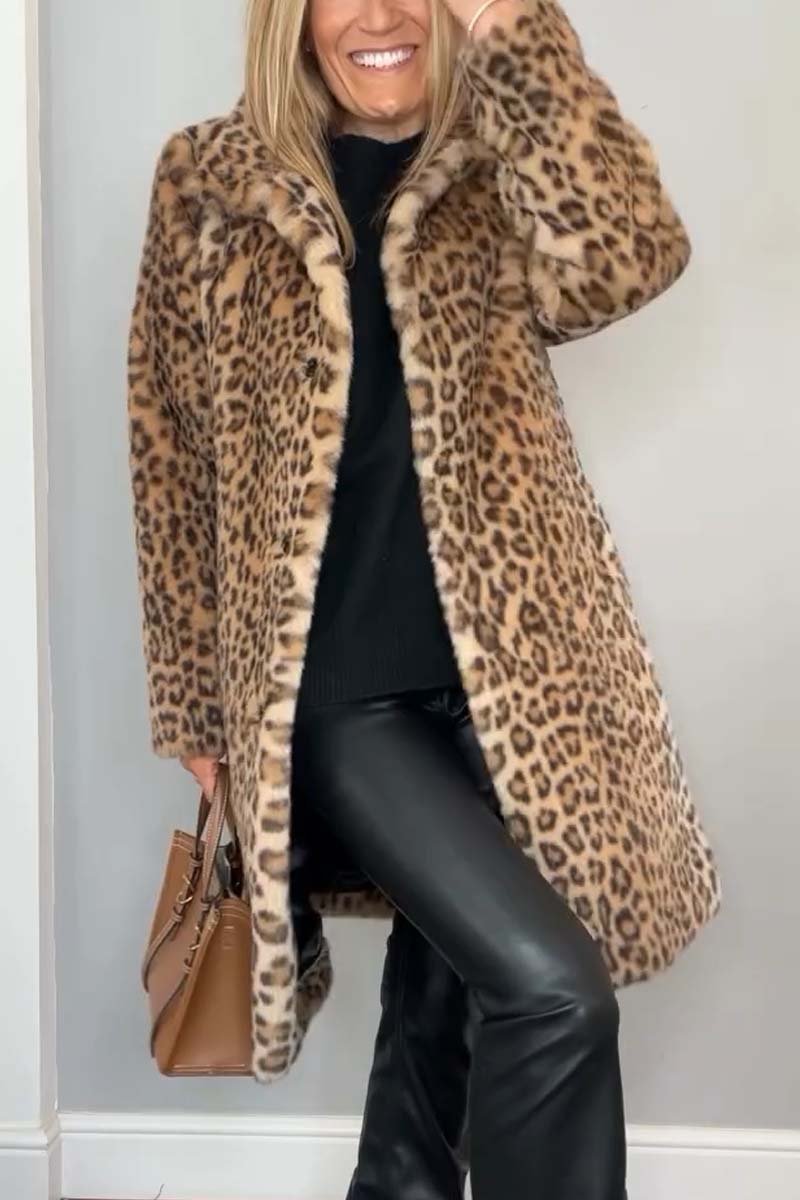 Rosa leopard print winter coat with tailored silhouette in khaki and white