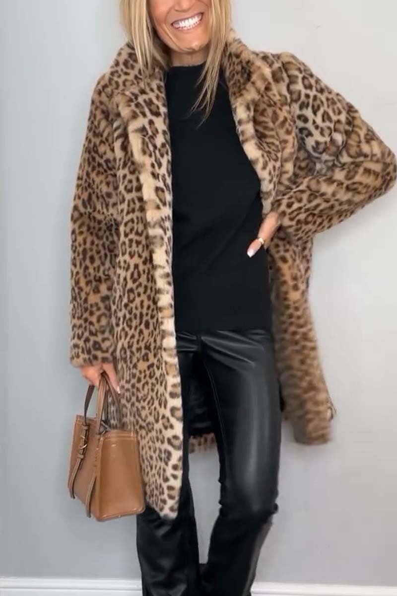 Rosa leopard print winter coat with tailored silhouette in khaki and white