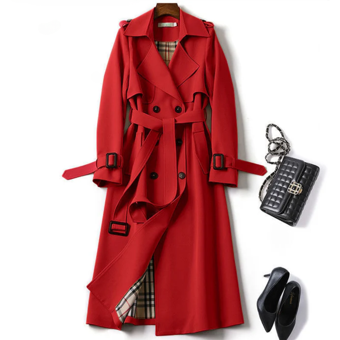 Berkley Lane belted longline trench coat with sleek buttons and adjustable waist