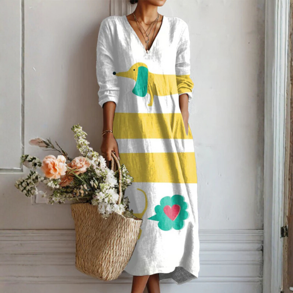 Zoe urban bohemian dress in a flowing multicolour print with a relaxed silhouette