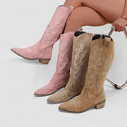 Clara orthopedic western ankle boots with faux-fur lining and side zip, shown in beige