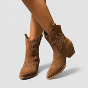 Lillian suede Western ankle boots with embroidery and a block heel