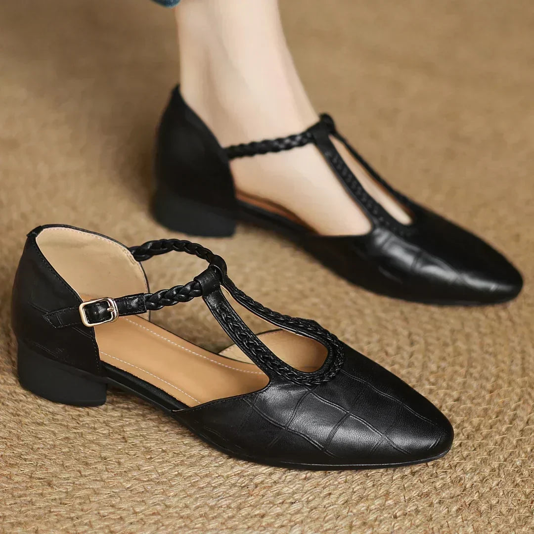 Classic Mary Jane flats shown in brown and black