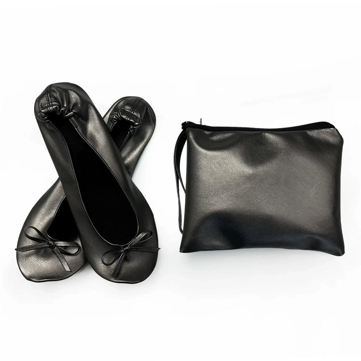 Foldable ballet flats with matching carrying case in neutral tones