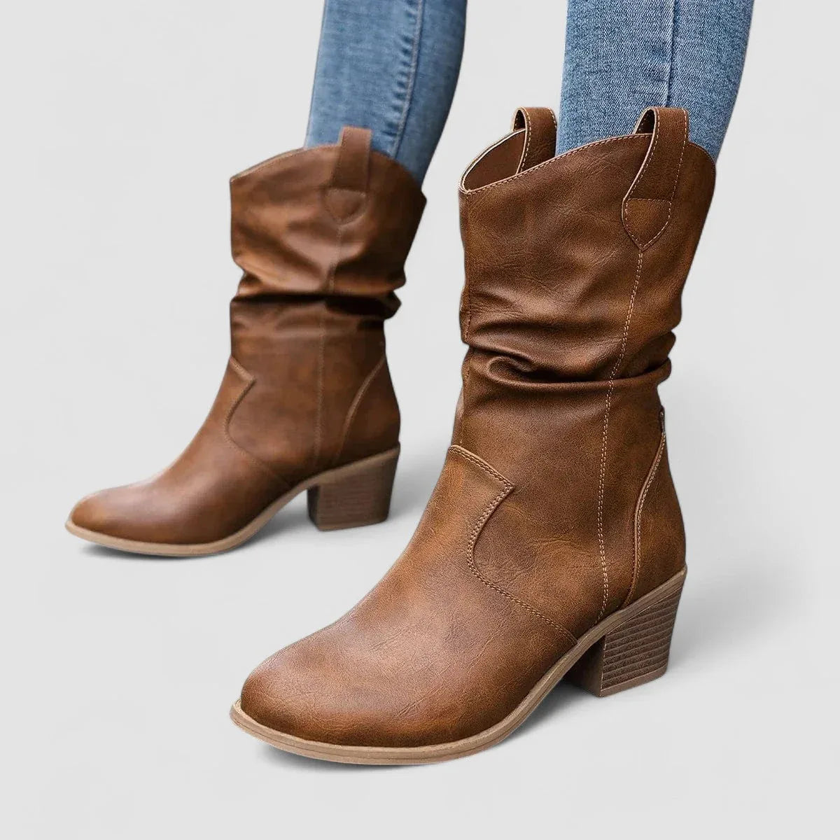 Vivian orthopedic leather ankle boots with block heel, shown in brown and black