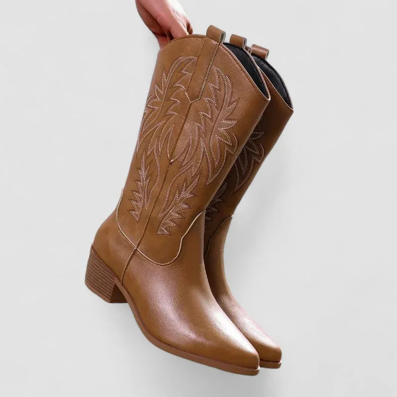 Claire orthopedic Western ankle boots with cushioned sole, shown in white, brown and black