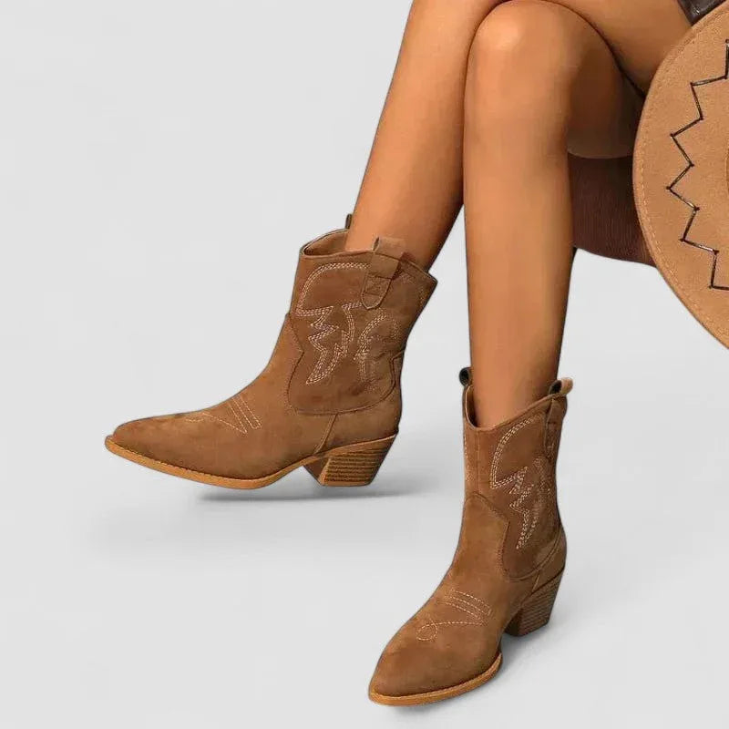 Lillian suede Western ankle boots with embroidery and a block heel