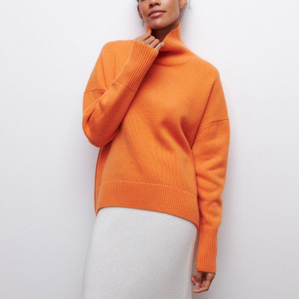 Avery high neck jumper in a soft cozy knit, shown in several colours