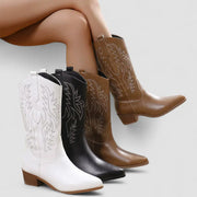 Claire orthopedic Western ankle boots with cushioned sole, shown in white, brown and black