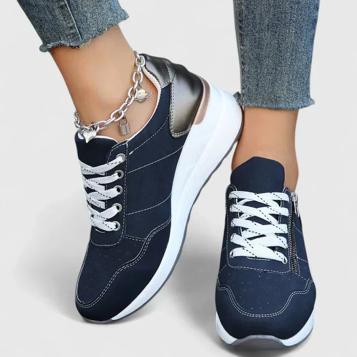 Comfortable everyday slip-on shoes shown in blue, black and grey