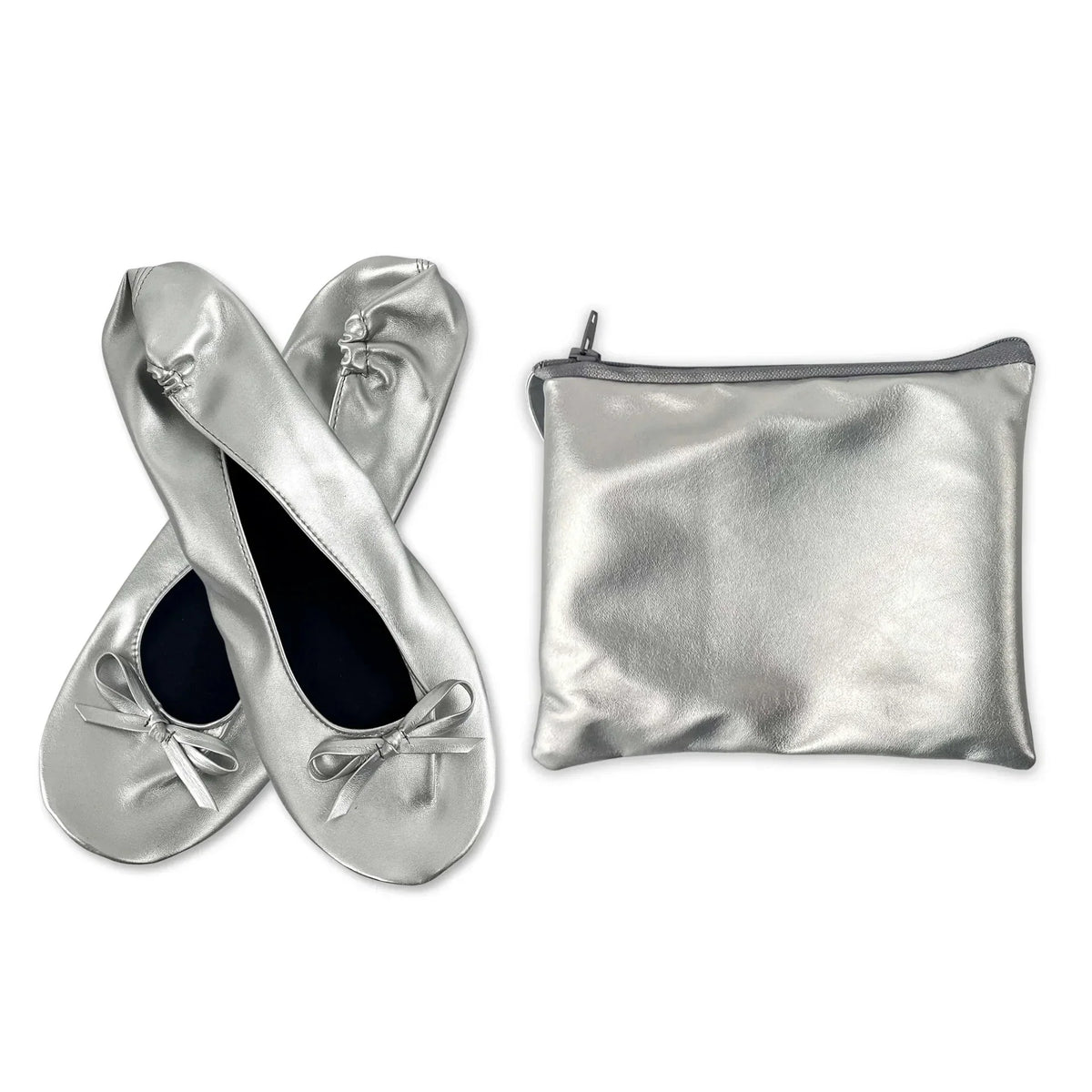 Foldable ballet flats with matching carrying case in neutral tones