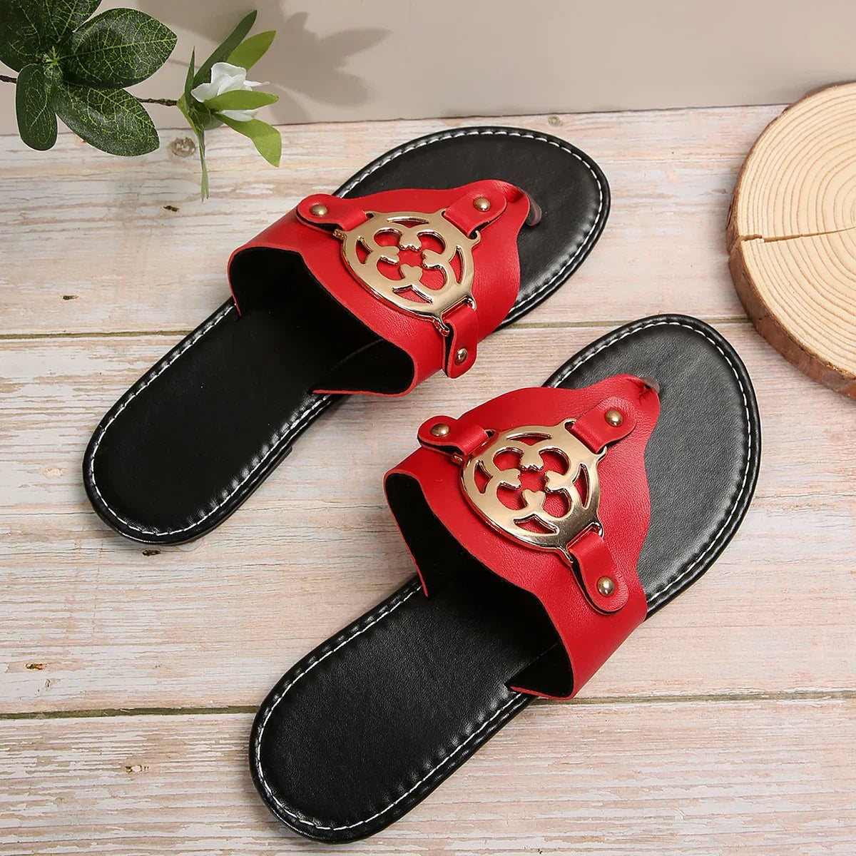 Womens Mandala slip-on slippers with cushioned insole and decorative ornament