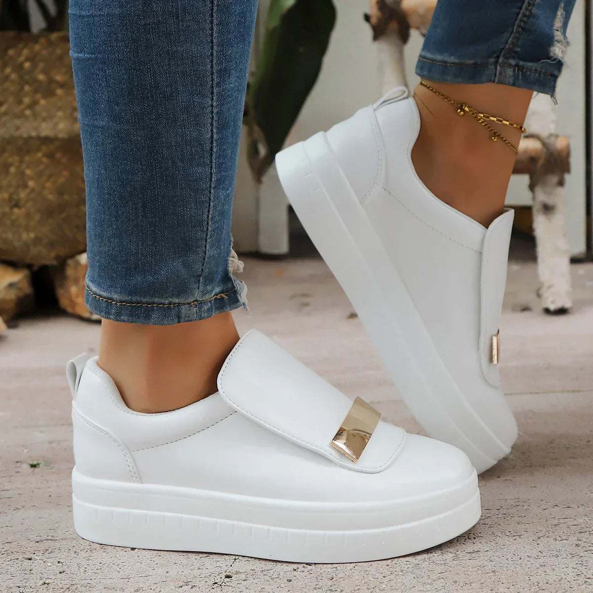 Lottie heritage platform sneakers shown in white, navy, black and olive green
