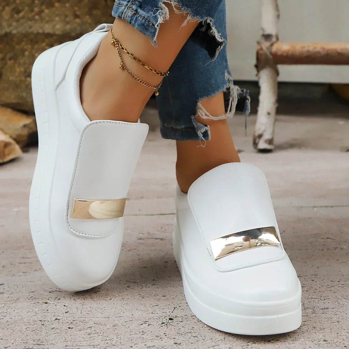 Lottie heritage platform sneakers shown in white, navy, black and olive green