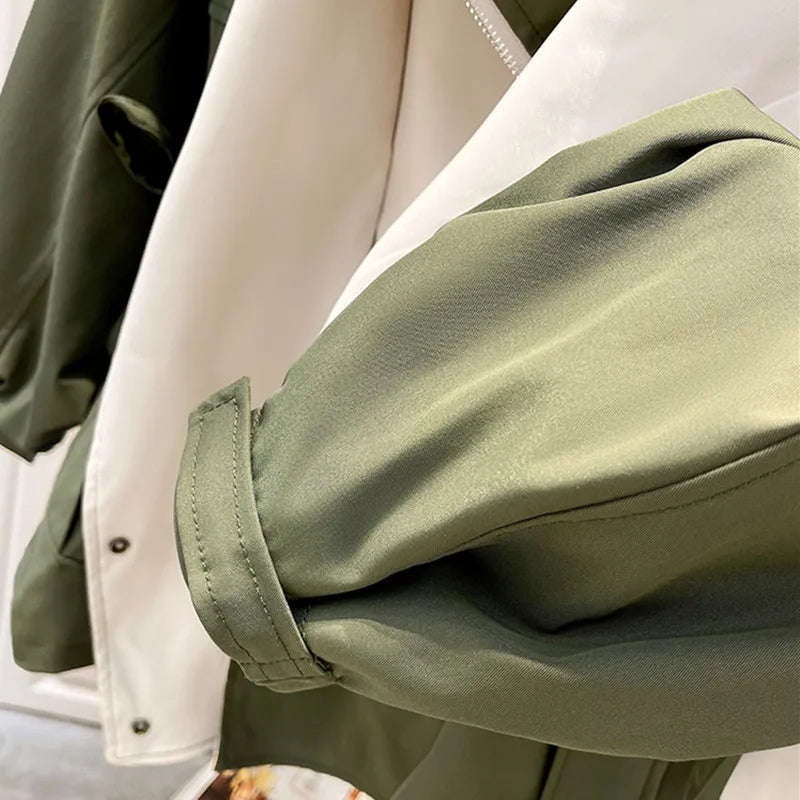Fiore double-layer windbreaker jacket with drawcord waist and elastic cuffs in white, green and black
